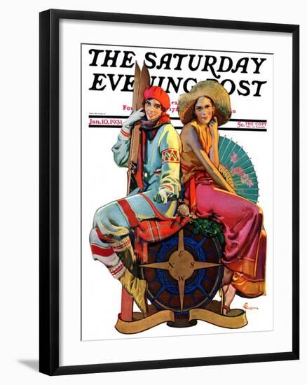 "Hot and Cold Vacations," Saturday Evening Post Cover, January 10, 1931-Elbert Mcgran Jackson-Framed Giclee Print