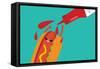 Hot Dog and Ketchup Have Fun. Vector Illustration of Fast Food.-Mila Dubas-Framed Stretched Canvas