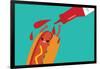 Hot Dog and Ketchup Have Fun. Vector Illustration of Fast Food.-Mila Dubas-Framed Art Print
