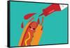 Hot Dog and Ketchup Have Fun. Vector Illustration of Fast Food.-Mila Dubas-Framed Stretched Canvas