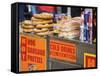 Hot Dog and Pretzel Stand, Manhattan, New York City, New York, USA-Amanda Hall-Framed Stretched Canvas