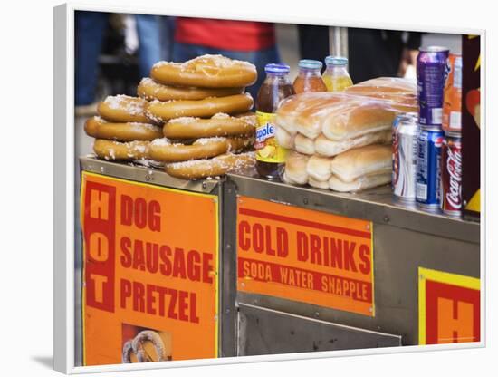 Hot Dog and Pretzel Stand, Manhattan, New York City, New York, USA-Amanda Hall-Framed Photographic Print