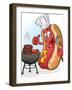 Hot Dog Chef Cartoon Grilling Burgers-Tony Oshlick-Framed Art Print