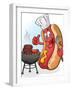 Hot Dog Chef Cartoon Grilling Burgers-Tony Oshlick-Framed Art Print