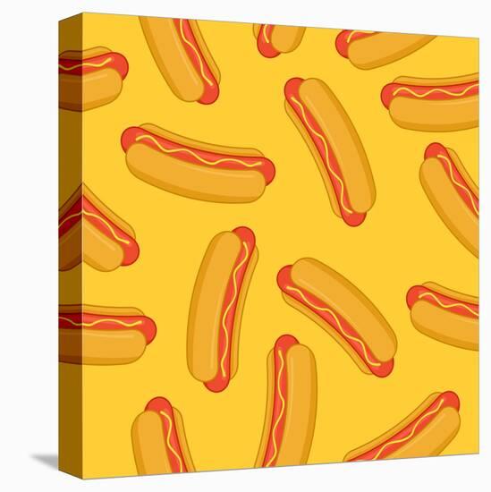 Hot Dog in Flat Style Seamless Pattern. Vector Illustration-VectorPlotnikoff-Stretched Canvas