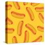 Hot Dog in Flat Style Seamless Pattern. Vector Illustration-VectorPlotnikoff-Stretched Canvas