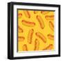 Hot Dog in Flat Style Seamless Pattern. Vector Illustration-VectorPlotnikoff-Framed Art Print