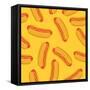 Hot Dog in Flat Style Seamless Pattern. Vector Illustration-VectorPlotnikoff-Framed Stretched Canvas