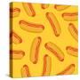 Hot Dog in Flat Style Seamless Pattern. Vector Illustration-VectorPlotnikoff-Stretched Canvas