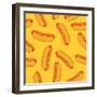 Hot Dog in Flat Style Seamless Pattern. Vector Illustration-VectorPlotnikoff-Framed Art Print