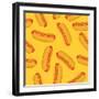 Hot Dog in Flat Style Seamless Pattern. Vector Illustration-VectorPlotnikoff-Framed Art Print