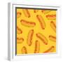 Hot Dog in Flat Style Seamless Pattern. Vector Illustration-VectorPlotnikoff-Framed Art Print