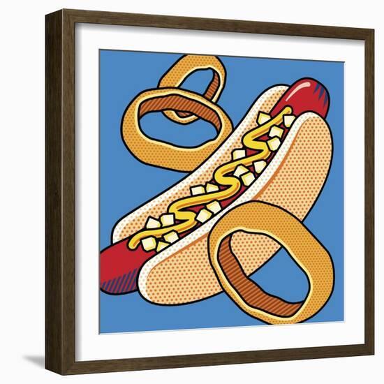 Hot Dog Onion Rings On Blue-Ron Magnes-Framed Giclee Print