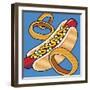 Hot Dog Onion Rings On Blue-Ron Magnes-Framed Giclee Print