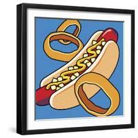 Hot Dog Onion Rings On Blue-Ron Magnes-Framed Giclee Print