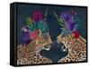 Hot House Leopards, Pair, Dark-Fab Funky-Framed Stretched Canvas