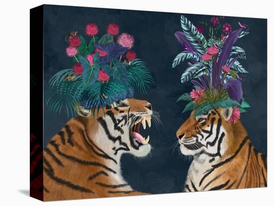 Hot House Tigers, Pair, Dark-Fab Funky-Stretched Canvas