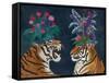 Hot House Tigers, Pair, Dark-Fab Funky-Framed Stretched Canvas