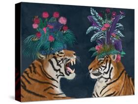 Hot House Tigers, Pair, Dark-Fab Funky-Stretched Canvas