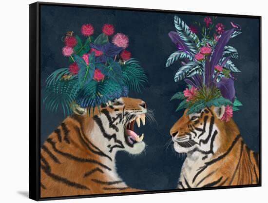 Hot House Tigers, Pair, Dark-Fab Funky-Framed Stretched Canvas
