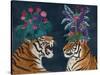 Hot House Tigers, Pair, Dark-Fab Funky-Stretched Canvas