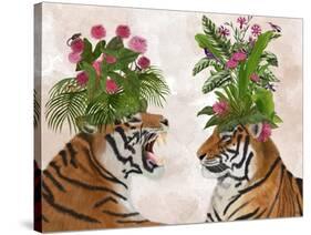 Hot House Tigers, Pair, Pink Green-Fab Funky-Stretched Canvas