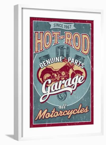 Hot Rod Garage - Motorcycles - Vintage Sign-Lantern Press-Framed Art Print