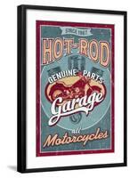 Hot Rod Garage - Motorcycles - Vintage Sign-Lantern Press-Framed Art Print