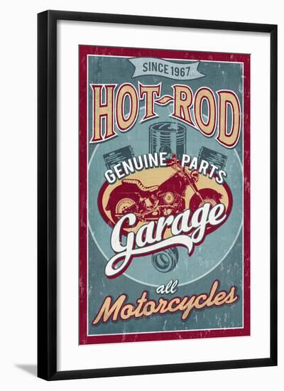 Hot Rod Garage - Motorcycles - Vintage Sign-Lantern Press-Framed Art Print