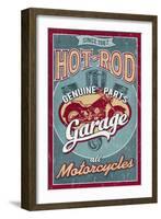 Hot Rod Garage - Motorcycles - Vintage Sign-Lantern Press-Framed Art Print