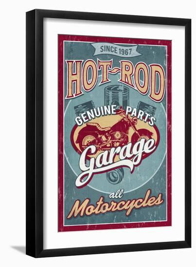 Hot Rod Garage - Motorcycles - Vintage Sign-Lantern Press-Framed Art Print