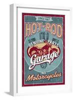 Hot Rod Garage - Motorcycles - Vintage Sign-Lantern Press-Framed Art Print