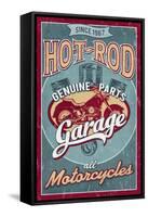 Hot Rod Garage - Motorcycles - Vintage Sign-Lantern Press-Framed Stretched Canvas