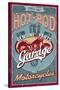 Hot Rod Garage - Motorcycles - Vintage Sign-Lantern Press-Stretched Canvas