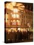 Hot Wine (Gluhwein) Stall With Nativity Scene on Roof at Christmas Market, Dresden, Germany-Richard Nebesky-Stretched Canvas
