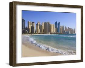 Hotel and Apartment Buildings Along the Seafront, Dubai Marina, United Arab Emirates, Middle East-Amanda Hall-Framed Photographic Print