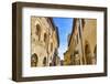 Hotel and bars on Medieval street, San Gimignano, Tuscany, Italy.-William Perry-Framed Photographic Print