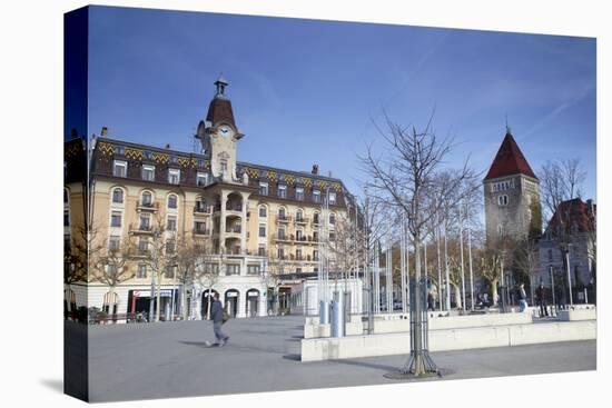 Hotel Au Lac and Le Chateau D'Ouchy, Ouchy, Lausanne, Vaud, Switzerland, Europe-Ian Trower-Stretched Canvas