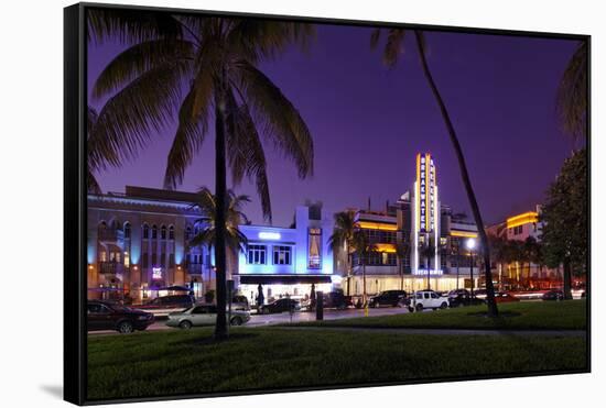 Hotel 'Breakwater' at Dusk, Ocean Drive, Miami South Beach, Art Deco District, Florida, Usa-Axel Schmies-Framed Stretched Canvas