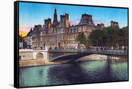 Hotel De Ville, from 'Souvenirs De Paris - Monuments Vues En Couleurs'-null-Framed Stretched Canvas