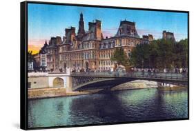 Hotel De Ville, from 'Souvenirs De Paris - Monuments Vues En Couleurs'-null-Framed Stretched Canvas
