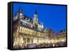 Hotel De Ville (Town Hall) in the Grand Place Illuminated at Night, Brussels, Belgium, Europe-Christian Kober-Framed Stretched Canvas