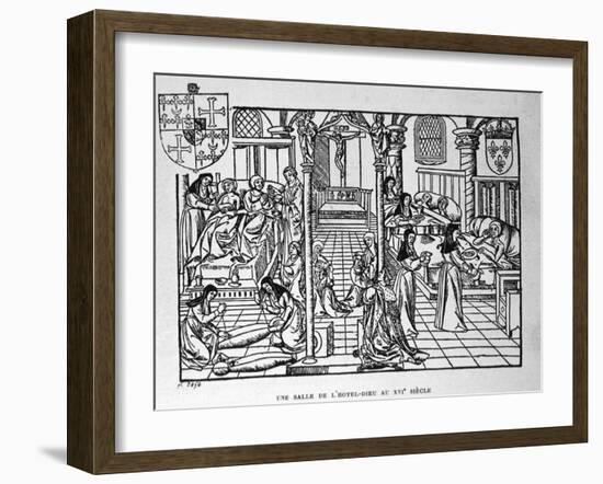 Hotel-Dieu, Paris. Nuns Feed the Living and Shroud the Dead, 1482-null-Framed Art Print