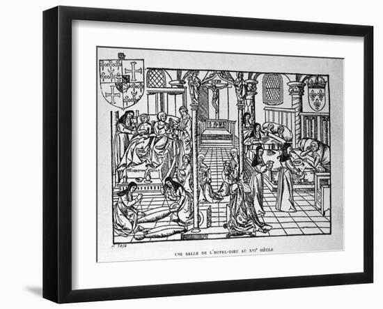 Hotel-Dieu, Paris. Nuns Feed the Living and Shroud the Dead, 1482-null-Framed Art Print