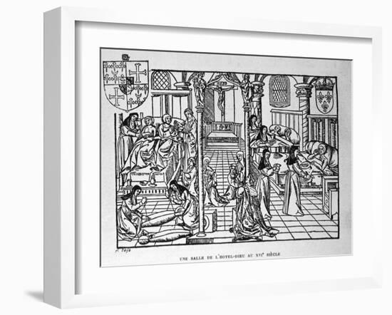 Hotel-Dieu, Paris. Nuns Feed the Living and Shroud the Dead, 1482-null-Framed Art Print