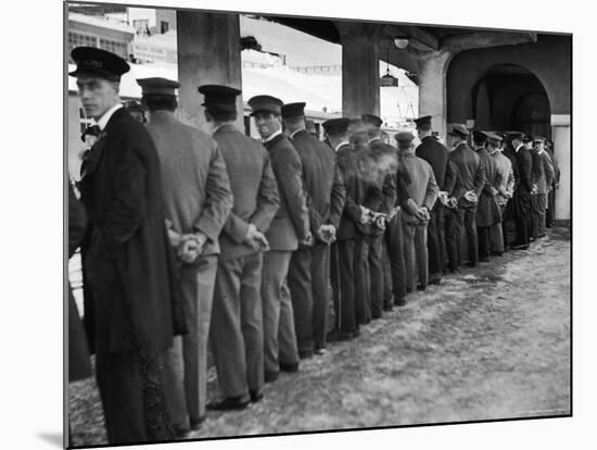 Hotel Porters Waiting For Zurich Arosa Train Arrival-Alfred Eisenstaedt-Mounted Photographic Print