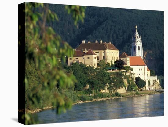 Hotel Schloss along Danube River, Durnstein, Austria-David Herbig-Stretched Canvas