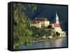 Hotel Schloss along Danube River, Durnstein, Austria-David Herbig-Framed Stretched Canvas