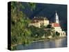 Hotel Schloss along Danube River, Durnstein, Austria-David Herbig-Stretched Canvas