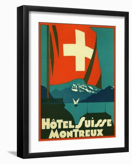 Hotel Suisse Montreux Luggage Label-null-Framed Giclee Print